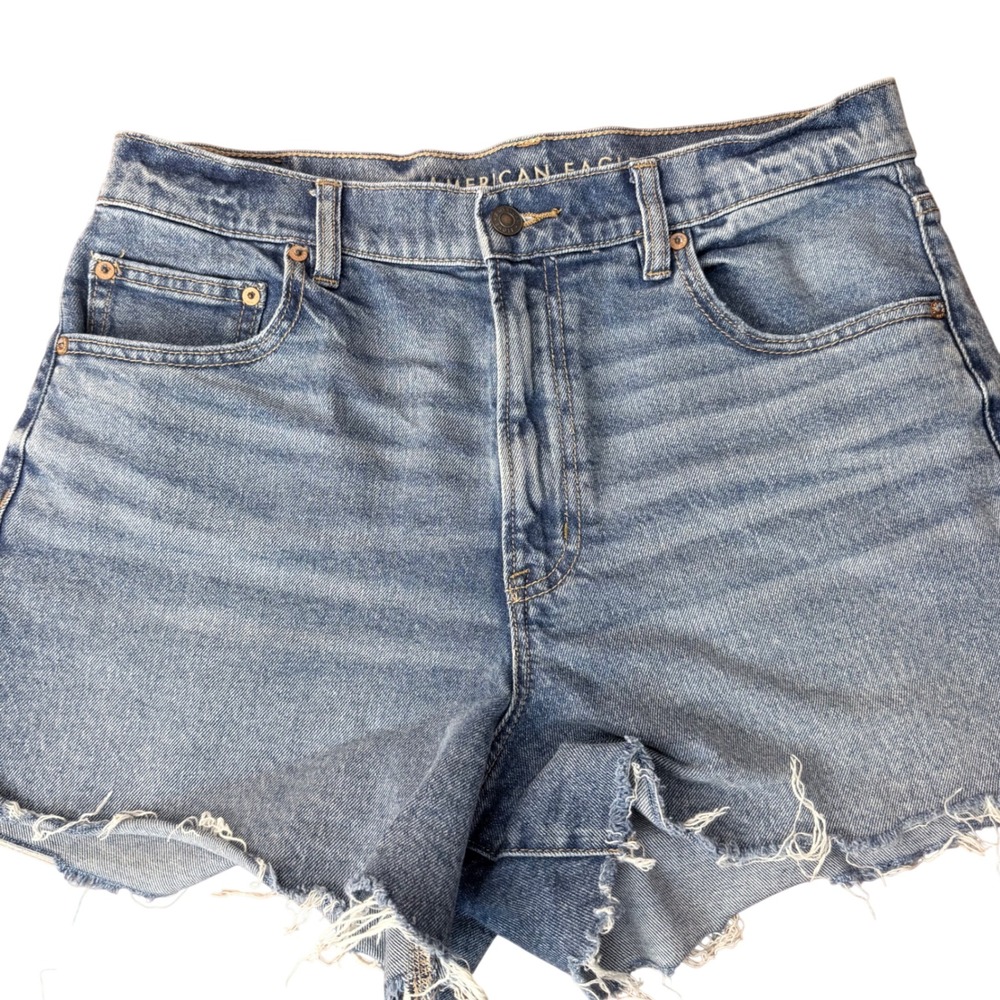 American Eagle Highest Rise 90s Boyfriend Shorts Light Wash Denim Size 12 Frayed